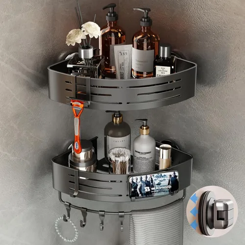 Miniatura 9 de Voldra Organizador de Ducha de Ventosa, 1 Paquete de Estantes de Ducha para Ducha Interior Sin Taladro, Organizador de Ducha de Sujeción de Aluminio