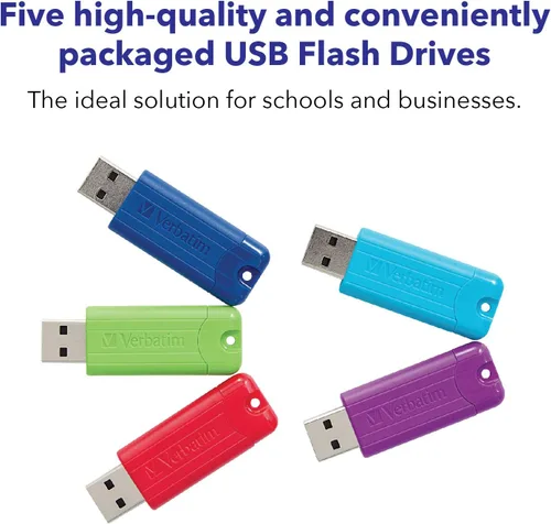 Miniatura 2 de Verbatim Unidad flash USB 3.0 retráctil de 16 GB a rayas, paquete de 5 unidades multicolor (verde, azul, rojo, morado, cian)
