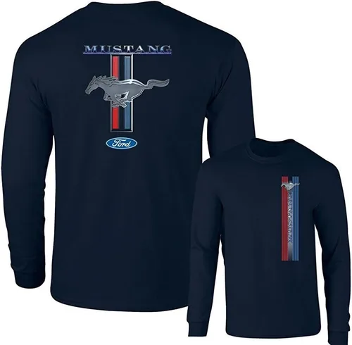 Miniatura 11 de Ford Mustang Pony Racing Stripe 5.0 Muscle Cars Camiseta de manga larga con estampado delantero y trasero Negro