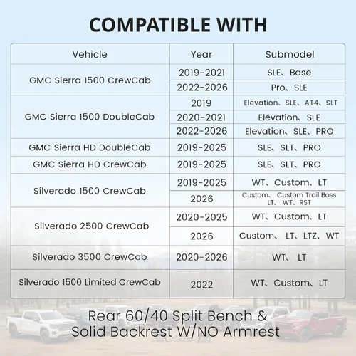 Miniatura 2 de EKR Sierra Fundas de asiento de automóvil ajuste personalizado para GMC Sierra 1500/2500/3500 (CrewCab) 2019-2026