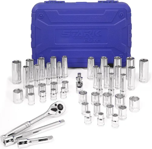 Stark USA Llave de impacto SAE (5/16" a 3/4") y métrica (8 a 0.748 in) reversible de trinquete profunda y poco profunda, 6 puntos, trinquete, junta