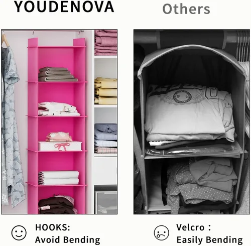 Miniatura 4 de YOUDENOVA Organizador colgante de armario, 6 estantes colgantes de armario, rosa