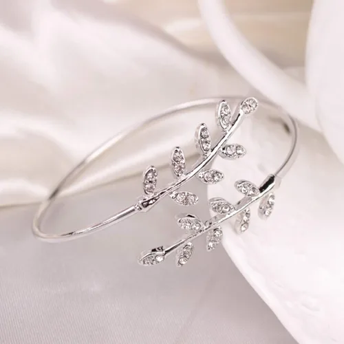 Miniatura 3 de Pulseras de pulsera para mujer diseño de hoja con incrustaciones de diamantes de imitación de moda
