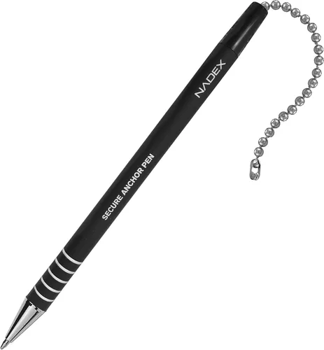 Miniatura 3 de Nadex Juego de bolígrafos de seguridad de bola y cadena, 1 bolígrafo, 1 soporte adhesivo y 5 recambios (negro)