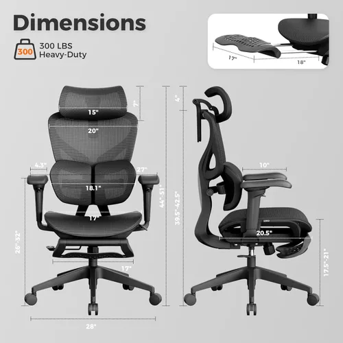 Miniatura 3 de OTO Zenpex Silla de oficina ergonómica de malla, profundidad de asiento ajustable de 1.96 pulgadas, soporte lumbar dinámico, reposapiés extensible