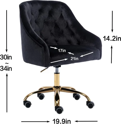 Miniatura 3 de Silla moderna de escritorio para oficina en casa con ruedas, giratoria, altura ajustable de terciopelo, sala de estar, dormitorio (negro)