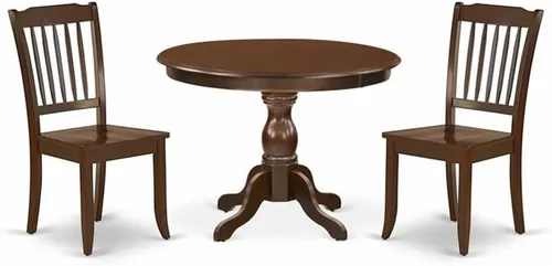 Miniatura 13 de East West Furniture El juego de habitación Hartland de 3 piezas contiene una mesa de cocina redonda con pedestal y 2 sillas de comedor tapizadas