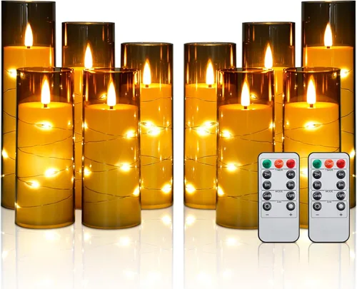Miniatura 8 de Enido Oro Juego de 2 Piezas Velas LED Sin Llama Cónicas 3-en-1 con Control Remoto, Juego de Pilares de Acrílico que Funcionan con Baterías, Luces