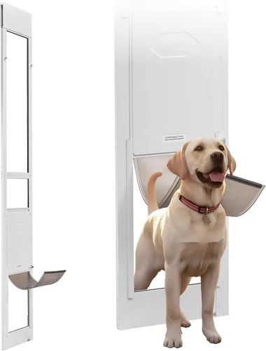 Miniatura 13 de VEVOR Puerta para perro para puerta corrediza de vidrio, 75 7/8 "-80 11/16 pulgadas de altura ajustable para puertas correderas, marco de aluminio