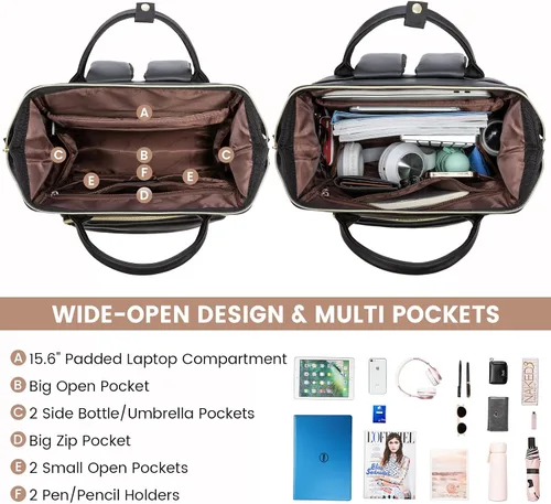 Miniatura 2 de LOVEVOOK - Mochila para laptop para mujer, mochila de moda para mujer.., Negro, 15,6 pulg., Mochilas de viaje