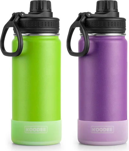Miniatura 22 de Koodee Paquete de 2 botellas de agua, de 12 onzas, acero inoxidable, con aislamiento al vacío, con tapa de boquilla a prueba de fugas, color verde