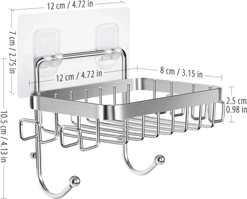Miniatura 6 de ODesign Soporte para jabonera SUS304 de acero inoxidable con 6 ganchos, esponja de baño de lufa, soporte para maquinilla de afeitar para baño, Plata