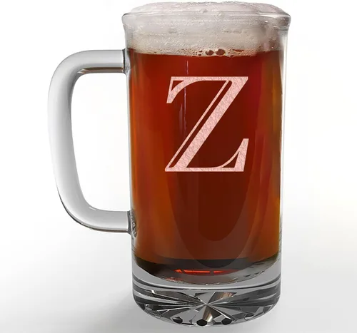 Miniatura 25 de Taza de cerveza de vidrio con monograma grabado de 16 onzas (letra B), regalos de cerveza personalizados de la A-Z para hombres, Día del Padre