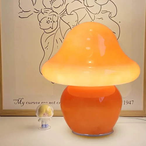 Miniatura 6 de HEQET Lámpara de hongo naranja de vidrio para mesa, lámpara de hongo para dormitorios, sala de estar, lámparas estéticas para dormitorio, linda