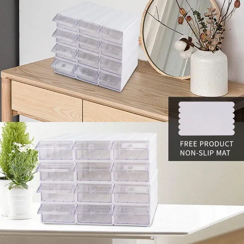 Miniatura 5 de Gabinete de almacenamiento apilable de 12 piezas con cajones, organizador de plástico blanco con cajones y organizador de rack con 36 separadores