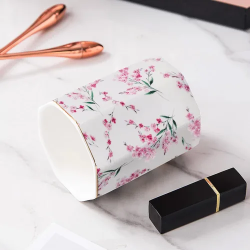 Miniatura 8 de Soporte para bolígrafo para escritorio, con patrón floral, taza de lápices para niñas, niños, organizador de escritorio de cerámica duradero, Rosa