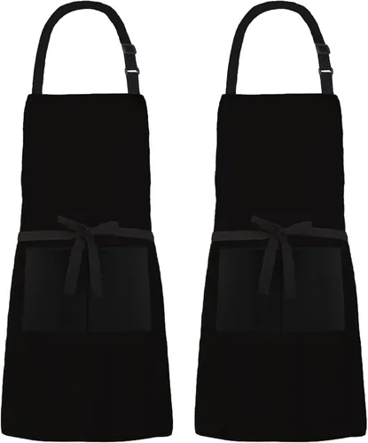 Miniatura 11 de Paquete de 2 delantales de lona resistentes al agua ajustables con 2 bolsillos con lazos largos para cocina, cocina, restaurante, chef para mujeres