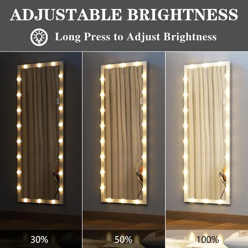 Miniatura 3 de ANYHI Espejo blanco de longitud completa con luces, espejo de cuerpo completo de 63 x 24 pulgadas con luz, 22 bombillas LED, 3 luces