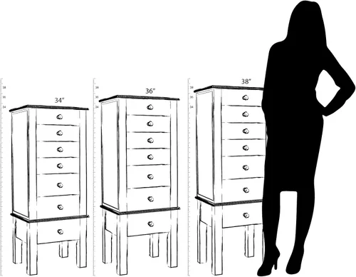 Miniatura 9 de Hives and Honey Kimberly Jewelry Armoire Moderno organizador de almacenamiento plateado con cajones divididos y ganchos para collares, diseño