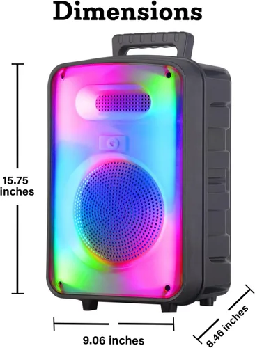 Miniatura 2 de Technical Pro Altavoz Bluetooth bidireccional recargable de 600 vatios de 8 pulgadas con pared LED brillante, radio FM, USB, sonido estéreo TWS