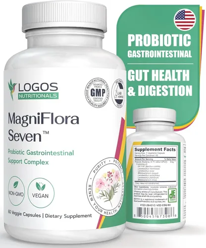 MagniFlora Seven, probiótico 5 mil millones de UFC, 60 cápsulas veganas, mezcla de 7 cepas para la salud digestiva, refuerzo inmunológico,