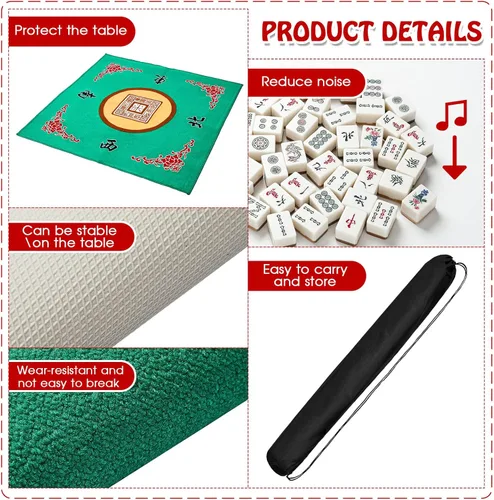 Miniatura 4 de Juexica Tapete Mahjong con bolsa, antideslizante, reducción de ruido, cubierta de mesa de juego de mesa, accesorios de mesa de Mahjong, mantel