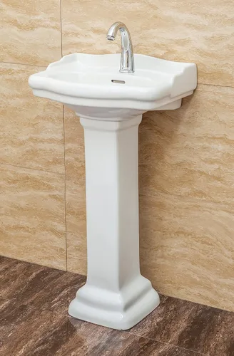 Miniatura 5 de Fine Fixtures Roosevelt Lavabo de Pedestal para Baño – Lavabo de Pedestal Pequeño de 18 Pulgadas, Cerámica Vítrea China Duradera con Orificio Único
