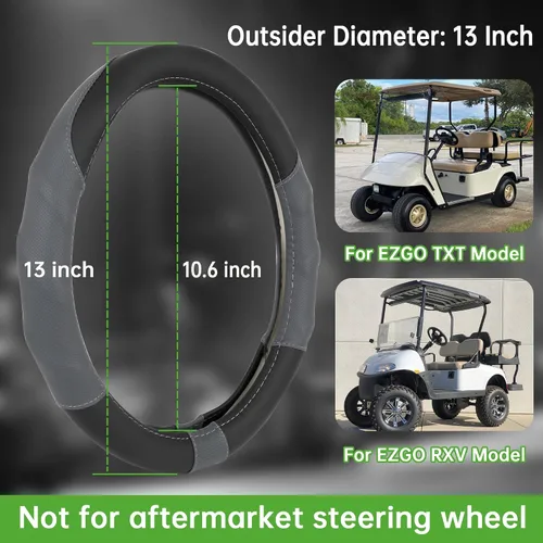 Miniatura 3 de 10L0L Funda para volante de carrito de golf de 13 pulgadas para EZGO TXT y RXV, piel sintética antideslizante y sensación de agarre cómodo, negro
