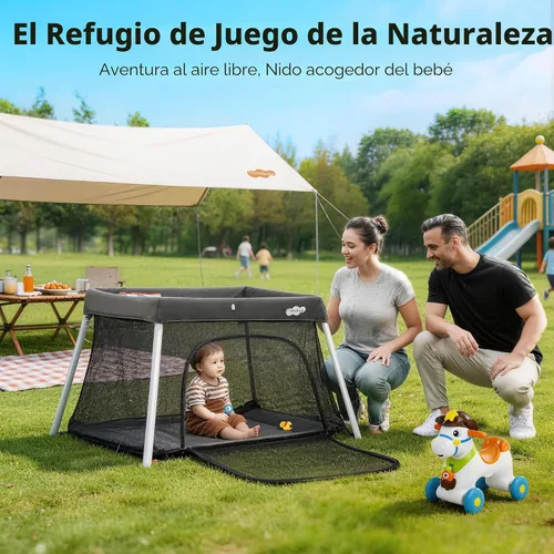Miniatura 9 de Pamo Babe Paquete de viaje y juego, cuna de viaje segura para bebés, corralito portátil extragrande con colchón y puerta con cremallera, cuna Gris