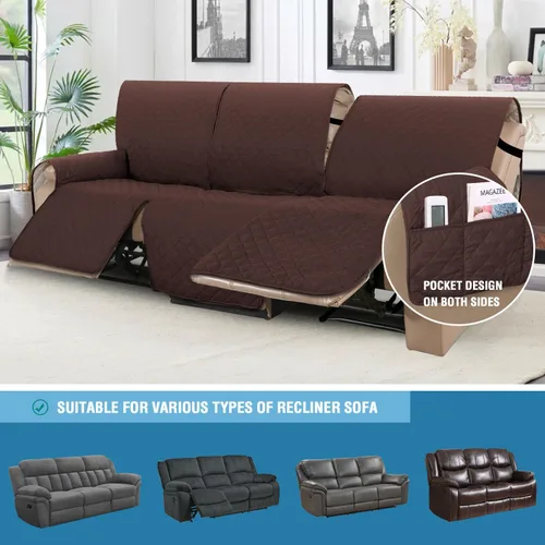 Miniatura 6 de H.VERSAILTEX Funda reclinable 100% impermeable de 1 pieza para sofá reclinable de 3 cojines, funda protectora de muebles con respaldo antideslizante