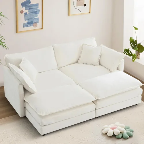 Miniatura 10 de Sofá seccional modular convertible de 76.7", sofás de dos plazas de chenilla con asiento profundo y cojines tipo loveseat para sala de estar, Beige