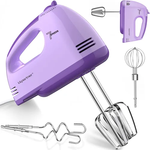 Miniatura 9 de LILPARTNER Batidora de mano eléctrica, pequeña batidora de alimentos de 7 velocidades, 304 x (1 batidor, 2 batidores, 2 ganchos de masa) licuadora