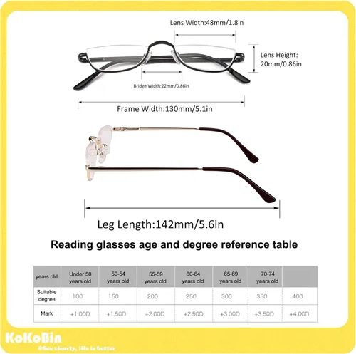 Miniatura 6 de Gafas de Lectura Media Montura - 4 Pares de Gafas de Marco de Metal con Bisagra de Resorte para Hombre y Mujer, Oro 1.75