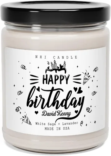 Miniatura 10 de NHI - Vela personalizada de feliz cumpleaños, vela con nombre personalizado, vela perfumada de cera de soja para el hogar, tarro transparente de 9