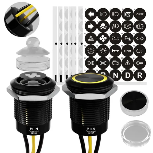 Miniatura 13 de 2-Pack 19mm Botón de presión de cierre LED azul, interruptor de botón marino a prueba de agua IP67 de 12V-24V y voltaje amplio de 20A con 180