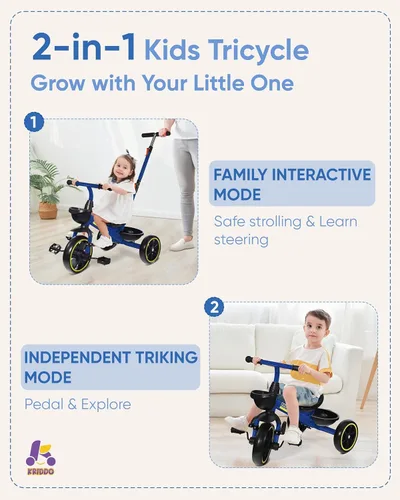 Miniatura 2 de KRIDDO Triciclo 2 en 1 para niños de 18 meses a 5 años de edad, mango de empuje extendido para empujar sin esfuerzo, triciclo de regalo para niños