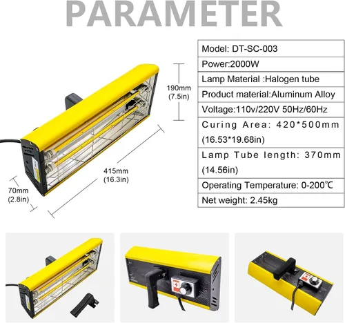 Miniatura 2 de DATOU BOSS Lámpara de curado de pintura infrarroja 2000 W 110 V con temporizador inteligente Lámpara de curado de pintura infrarroja portátil