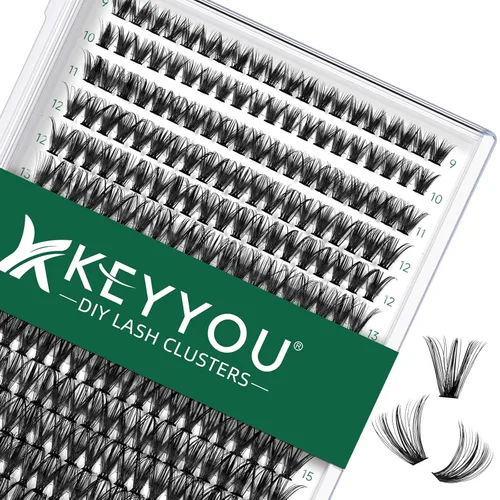 Miniatura 45 de Kit de extensión de pestañas DIY KEYYOU 300 piezas, kit de racimos de pestañas con removedor de pegamento y aplicador, fácil de usar