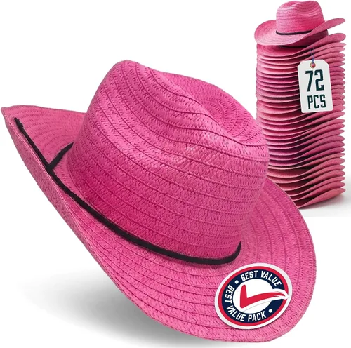 Miniatura 12 de Podzly Sombreros de vaquero de paja, paquete de 12 unidades, circunferencia de 24 pulgadas, estilo occidental para hombres y mujeres, sombreros