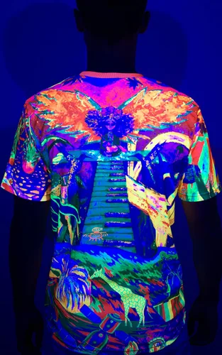 Miniatura 4 de aofmoka - Camiseta ultravioleta hecha a mano, reactiva a luz negra, con impresión decorativa