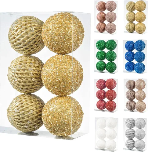 Miniatura 12 de Adornos de bola de Navidad de 3.15 pulgadas, con purpurina inastillable, adornos para árbol de Navidad, bolas colgantes de Navidad, decoraciones