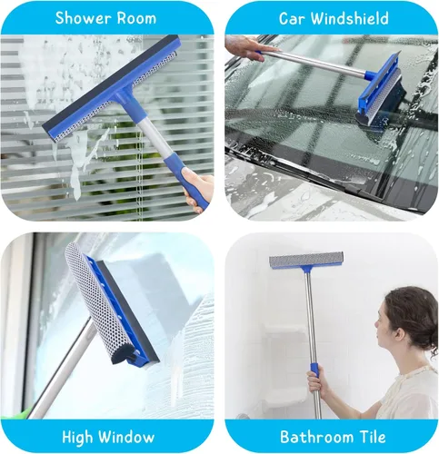 Miniatura 7 de Escobilla de ventana para el hogar, herramienta de limpieza de puerta de ducha de mango largo de 56 pulgadas, limpiador de vidrio 2 en 1