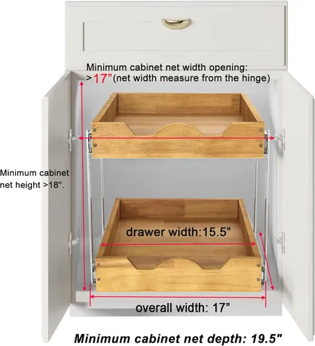 Miniatura 3 de DINDON Organizador de armario extraíble de madera de 2 niveles (17 pulgadas de ancho x 18 pulgadas de profundidad), estante deslizante de metal