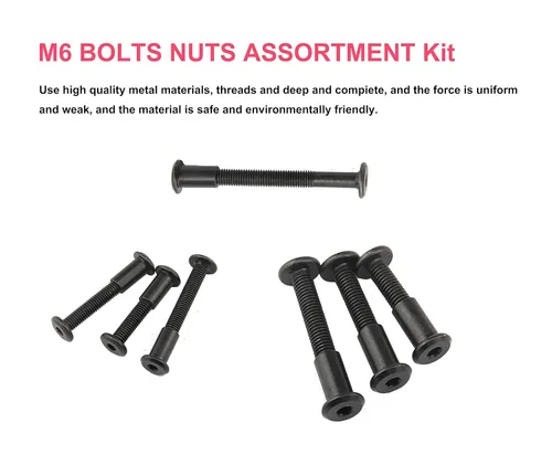 Miniatura 5 de cSeao 114 tornillos de conexión de cabeza plana M6 negro Allen, tornillos de conexión, tornillos de casquillo de casquillo, kit de tuercas