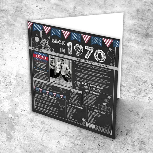 Miniatura 7 de Ideas de regalos de cumpleaños número 55 para hombres o mujeres. Tarjeta de felicitación gigante de Back In 1970. Suministros para decoración