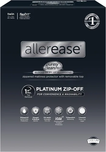 AllerEase - Protector de colchón impermeable con cremallera platino tamaño individual, cremallera de 360 grados, barrera de alérgenos, equilibrio de