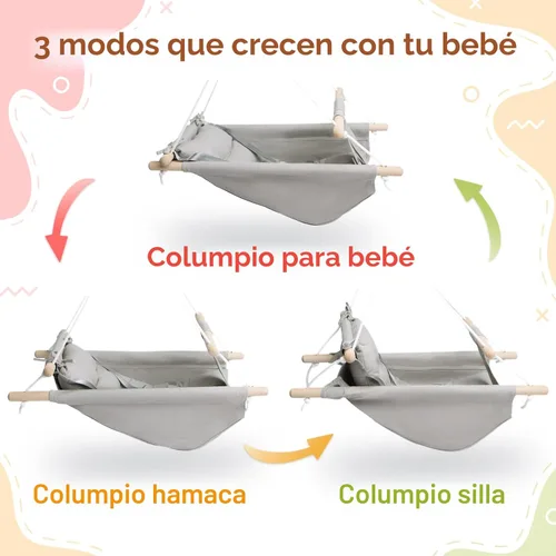 Miniatura 2 de Columpio para bebé interior y exterior, columpio de hamaca de lona para bebé a niño pequeño con un asiento cómodo, juguete de madera tipo macarrón