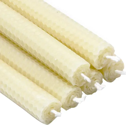 Miniatura 7 de Paquete de 4 velas cónicas de cera de abeja enrolladas a mano, sin goteo, aroma natural orgánico, 8 pulgadas en blanco hueso
