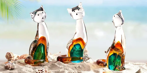 Miniatura 5 de EUSTUMA Adorno de figura de gato de vidrio soplado a mano, adorno de animal para decoración del hogar, colección de animales para regalo
