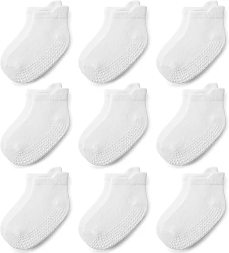 Miniatura 8 de JAKIDAR Calcetines Antideslizantes para Bebés y Niños Pequeños 9 Pares Calcetines de Algodón con Agarre en el Tobillo para Niños Niñas Bebés Niños